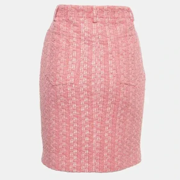 MOSCHINO COUTURE RAFFIA BOUCLE PINK TWEED JACKET SKIRT SET 2017 RUNWAY SZ 8
